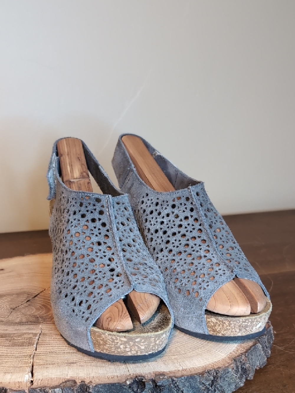 Wedge Slingback Sandals in Gray Slate Blue - Picture 3 of 12